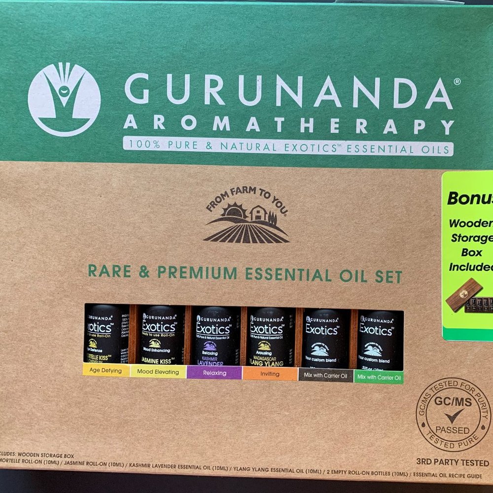 - Gurunanda Essential Oil Set with Wooden Box NEW
